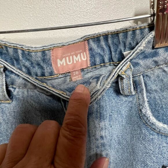 NWT Revolve Show Me Your MuMu Philly Pinch Waist Didtressed Jean Shorts Sz 26 - Picture 5 of 7